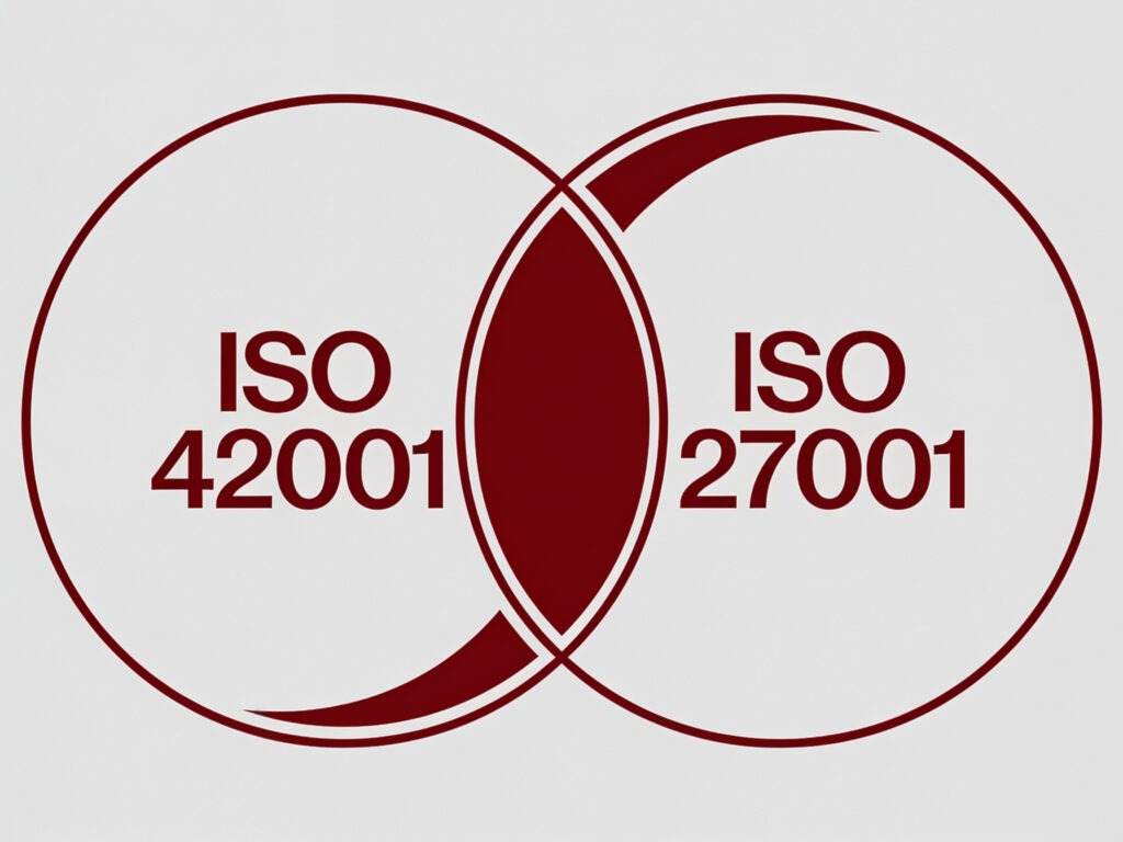 Comparison chart showing ISO 42001 vs ISO 27001 scope and overlap
