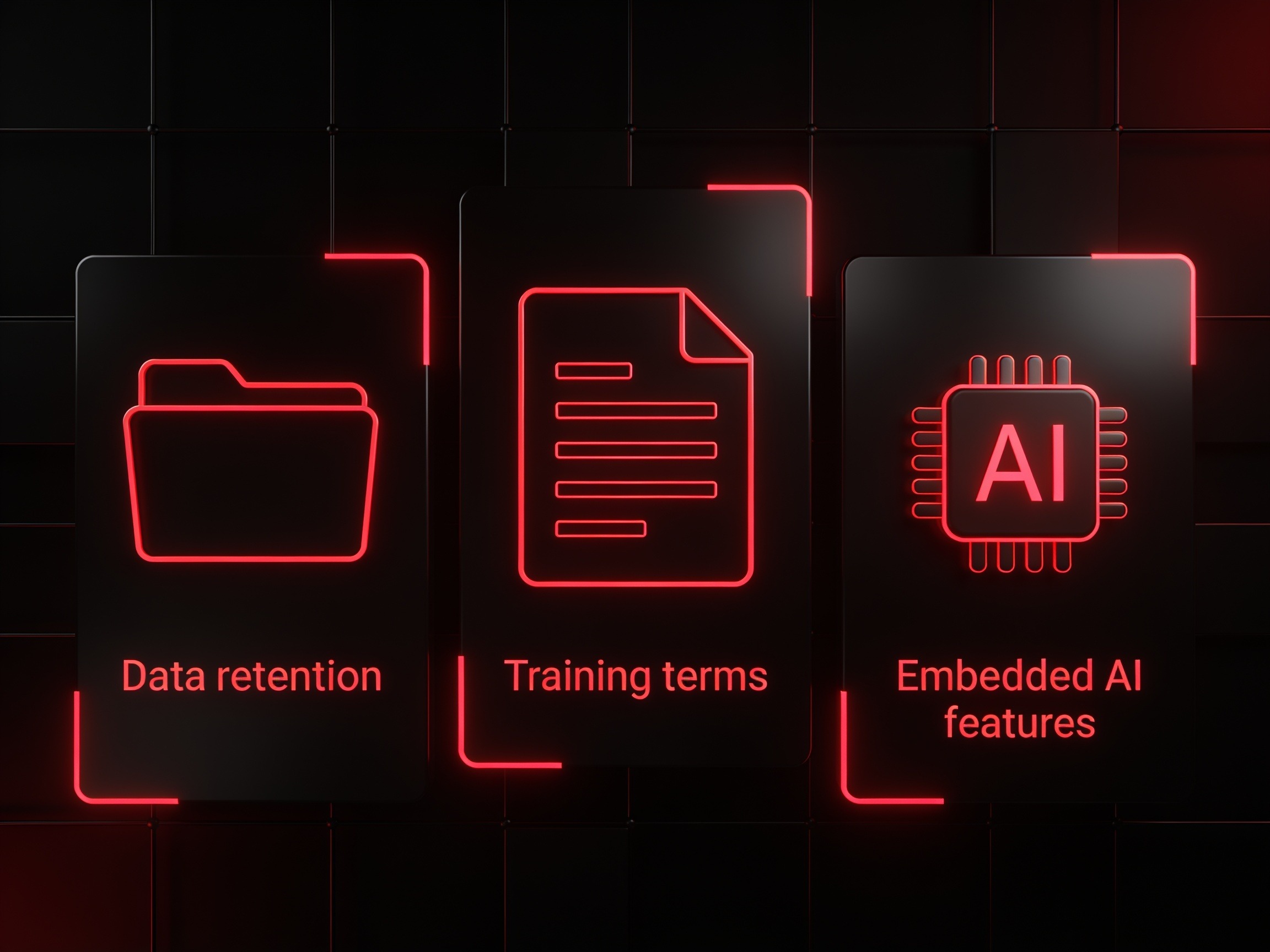 Diagram showing AI supplier risk across data retention, training terms, and embedded AI features