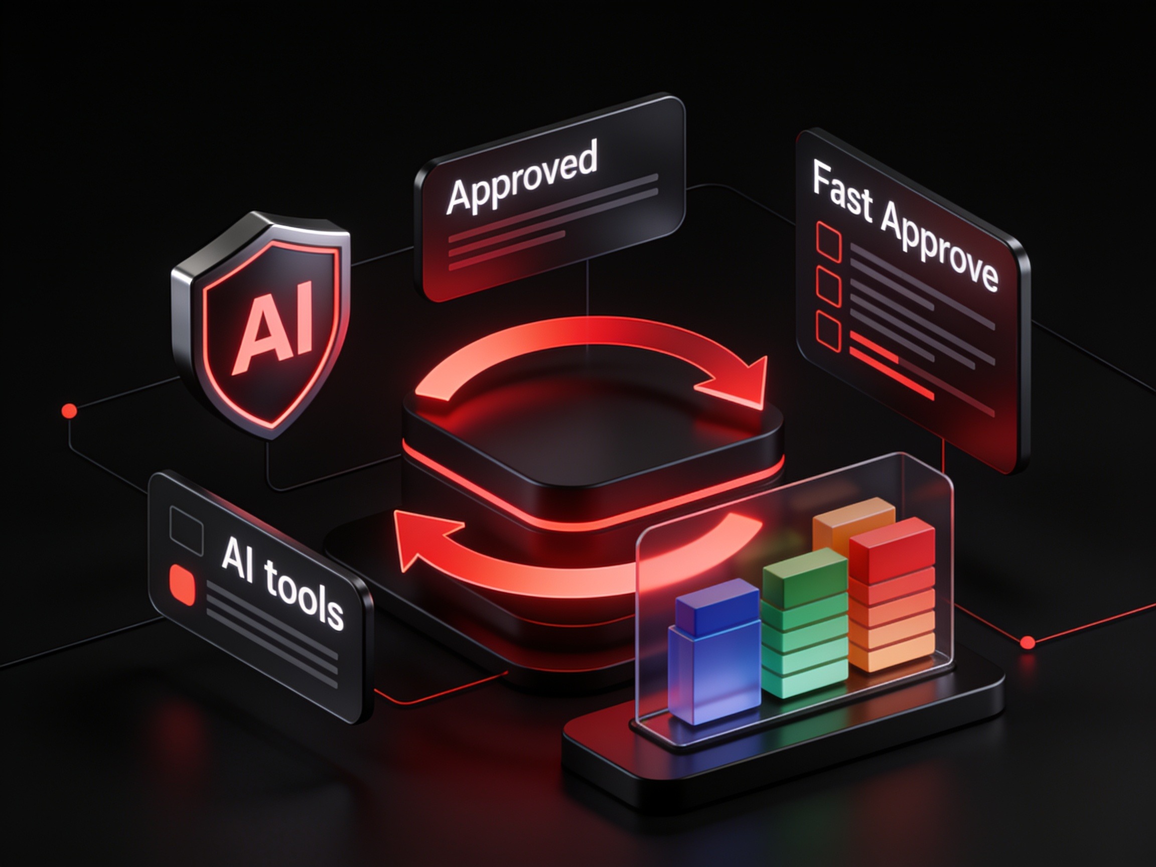 Diagram showing secure AI adoption through approved tools, fast approval, and data classification